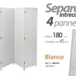 PARAVENTO SEPARè DIVISORIO METALLO BIANCO 4 PANNELLI PVC RATTAN VIMINI 180*135cm