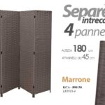 Separè paravento divisorio 4 pannelli marrone intreccio moderno 180x180x45 cm