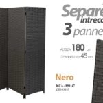 SEPARè PARAVENTO DIVISORIO METALLO 3 PANNELLI SEPARATORE VIMINI NERO 180*135cm