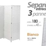 SEPARè PARAVENTO DIVISORIO 3 PANNELLI SEPARATORE VIMINI METALLO BIANCO 180*135cm