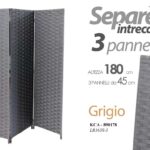 SEPARè PARAVENTO DIVISORIO METALLO 3 PANNELLI SEPARATORE VIMINI GRIGIO 180*135cm