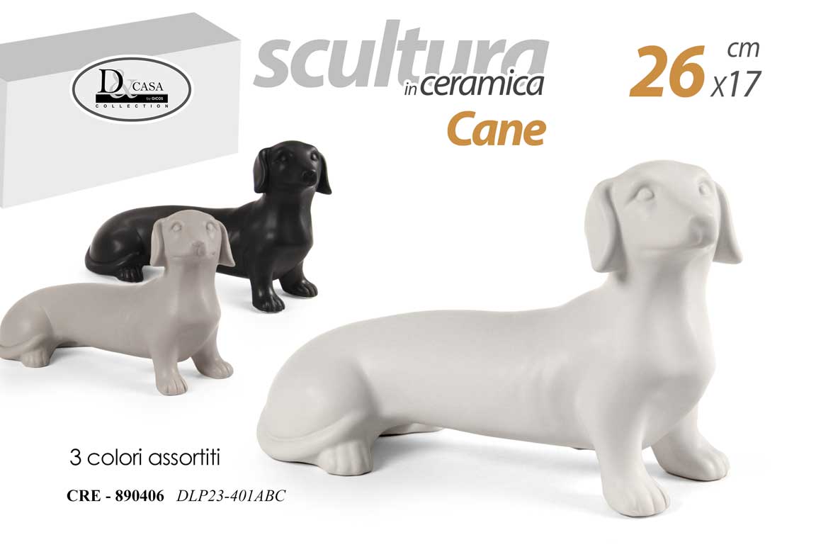 8025569890406 CANE BASSOTTO SOPRAMMOBILE BOMBONIERA SCULTURA CERAMICA MODERNO COLOR AS 26*17 - immagine 1