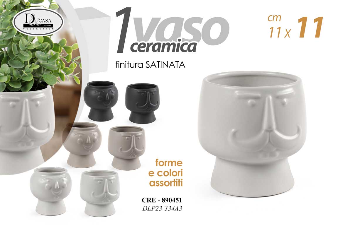 8025569890451 VASO CACHEPOT CERAMICA PIANTE GRASSE FIORI SEMI VIVAI VISO FACCIA COL ASS 11*11 - immagine 1