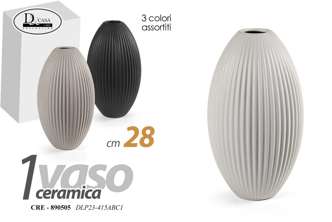 8025569890505 VASO IN CERAMICA RIGHE FIORI ELEGANTE CENTROTAVOLA EVENTI CLASSICO MODERNO 28 cm - immagine 1