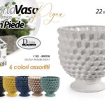 VASO PIGNA BASSO CON PIEDE CERAMICA PIANTE FIORI SEGNAPOSTO STIL SICILIA AS 25cm