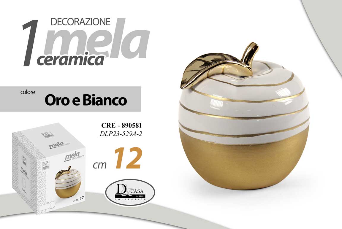 8025569890581 MELA CERAMICA BIANCO ORO MATT BOMBONIERA SOPRAMMOBILE DESIGN MODERNO 12,5 cm - immagine 1