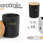 Barattolo sale tondo ceramica nero opaco tappo legno moderno cucina casa 13x10