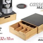 CONTENITORE PORTA Capsule CIALDE CASSETTO MACCHINA CAFFè LEGNO VETRO 32*30*10cm