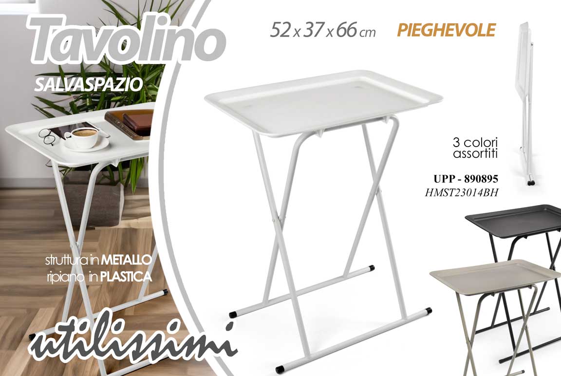 8025569890895 TAVOLO TAVOLINO PIEGHEVOLE VASSOIO SALVASPAZIO PC COLAZIONE METALLO h66*52*37 cm - immagine 1