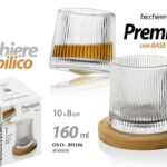 BICCHIERE LIQUORE WHISKY VETRO BILICO BASE LEGNO ROTANTE AMARO DESIGN 10X8 CM