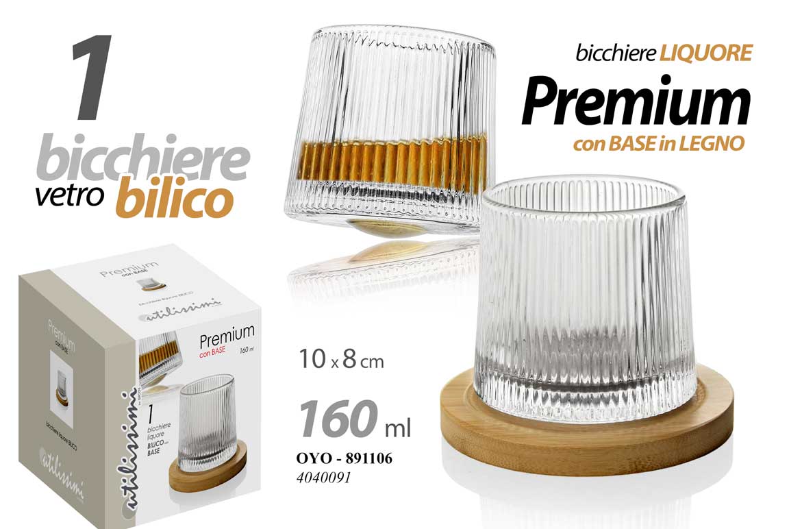 8025569891106 BICCHIERE LIQUORE WHISKY VETRO BILICO BASE LEGNO ROTANTE AMARO DESIGN 10X8 CM - immagine 1
