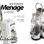 SET MENAGE OLIERA ACETO OLIO SALE SALIERA PEPE MODERNO ACCIAIO VETRO STAND 22 cm