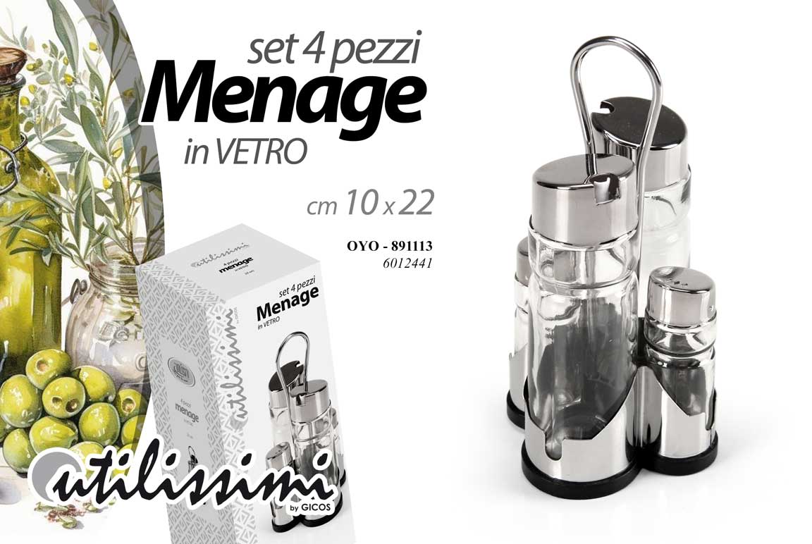 8025569891113 SET MENAGE OLIERA ACETO OLIO SALE SALIERA PEPE MODERNO ACCIAIO VETRO STAND 22 cm - immagine 1