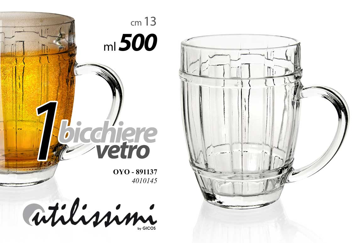 8025569891137 Boccale vetro birra manico pinta pub oktoberfest casa cucina party 500ML 13 cm - immagine 1