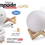 LAMPADA LUMETTO LUNA DA TAVOLO ABAT JOUR LED TOUCH RICARIC USB BASE LEGNO 8 cm