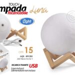 LAMPADA LUMETTO LUNA DA TAVOLO ABAT JOUR LED TOUCH RICARIC USB BASE LEGNO 15cm