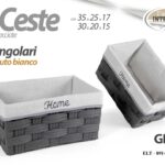 2 CESTE SET PORTAOGGETTI ACCESSORI VIMINI RATTAN PVC GRIGIO CUCINA BAGNO 35-30cm