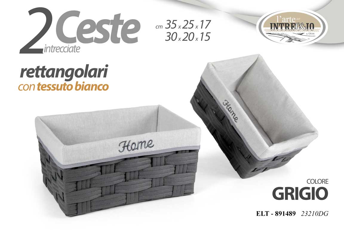 8025569891489 2 CESTE SET PORTAOGGETTI ACCESSORI VIMINI RATTAN PVC GRIGIO CUCINA BAGNO 35-30cm - immagine 1