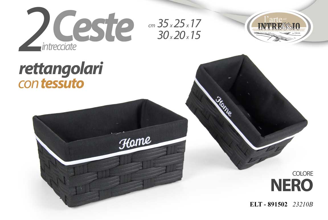 8025569891502 2 CESTE SET PORTAOGGETTI ACCESSORI VIMINI RATTAN PVC CUCINA BAGNO NERO 35-30cm - immagine 1