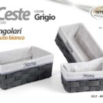 3 CESTE SET PORTAOGGETTI ACCESSORI VIMINI RATTAN PV CUCINA BAGNO GRIGIO 37-31-27
