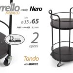 CARRELLO METALLO NERO TONDO 2 RIPIANI MULTIUSO PORTA VIVANDE ARREDO 62*35 CM