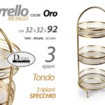 CARRELLO METALLO 3 RIPIANI SPECCHIO ROTONDO COLOR ORO MULTIUSO ARREDO h92*32*32