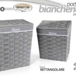 2 CESTE SET PORTABIANCHERIA CESTA BAGNO VESTITI VIMINI PVC GRIGIO TESSUTO H56/49
