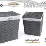 2 CESTE SET PORTABIANCHERIA CESTA BAGNO VESTITI VIMINI PV GRIGIO TESSUTO H56/49