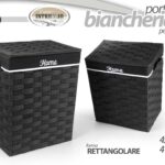 2 CESTE SET PORTABIANCHERIA CESTA VESTITI VIMINI RATTAN PVC NERO TESSUTO H56/49