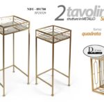 SET 2 TAVOLINI QUADRATI METALLO ORO COLONNINE TAVOLO PIANI SPECCHIO H70/60 cm