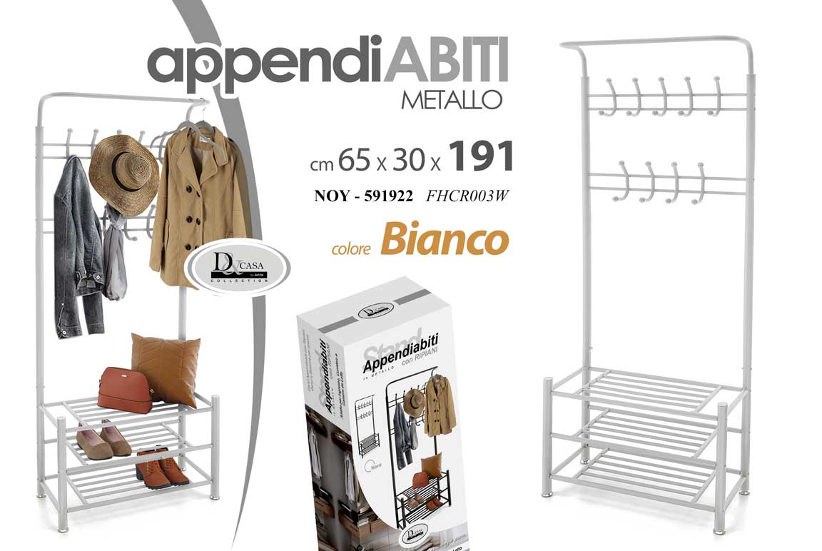 8025569891922 Appendiabiti Scarpiera Salvaspazio Cappelliera Portagrucce METALLO H191*L65*P30 - immagine 1