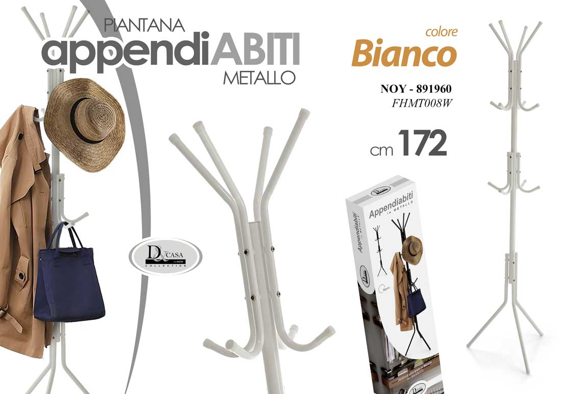 8025569891960 APPENDIABITI PIANTANA DA TERRA METALLO BIANCO PORTA BORSE CAPPELLIERA 172*42 cm - immagine 1