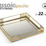 VASSOIO METALLO QUADRATO TAVOLO SCRIVANIA DECOR FONDO SPECCHIO COLOR ORO 22*3CM