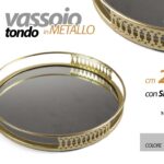 VASSOIO METALLO TONDO ROTONDO TAVOLO SCRIVANIA DECOR FONDO SPECCHIO COL ORO 23CM