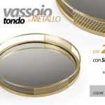 VASSOIO METALLO TONDO ROTONDO TAVOLO SCRIVANIA FONDO SPECCHIO COLOR ORO 23cm