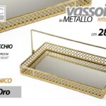 VASSOIO METALLO RETTANGOLARE MANICO TAVOLO SCRIVANIA DECOR COLOR ORO 28*16 CM