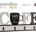 APPENDINO DECORAZIONE DA PARETE MURO CUCINA ARREDO LEGNO 4 GANCI CAFFE' 39*17CM