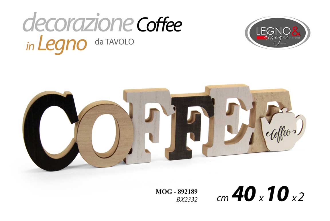 8025569892189 DECORAZIONE DA TAVOLO PARETE SCRITTA LEGNO COLOR FRASE CAFFè COFFEE 40*10CM - immagine 1