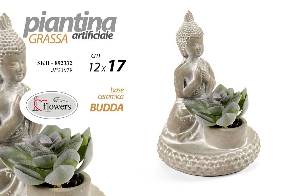 8025569892332 PIANTA PIANTINA GRASSA ARTIFICIALE FINTA EVENTI CASA VASO BUDDHA BUDDA ZEN 17 cm - immagine 1