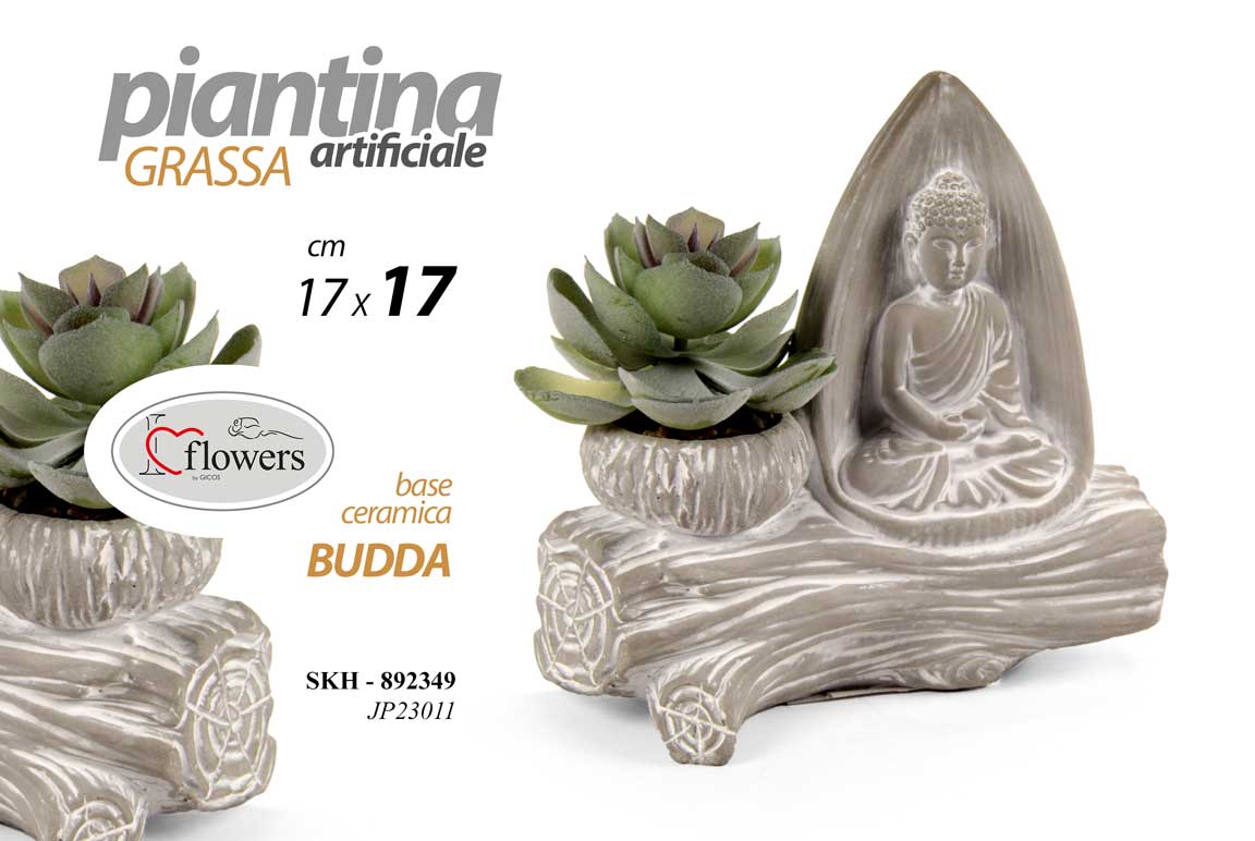 8025569892349 PIANTA PIANTINA GRASSA ARTIFICIALE FINTA EVENTI CASA VASO BUDDHA BUDDA ZEN 17*17 - immagine 1