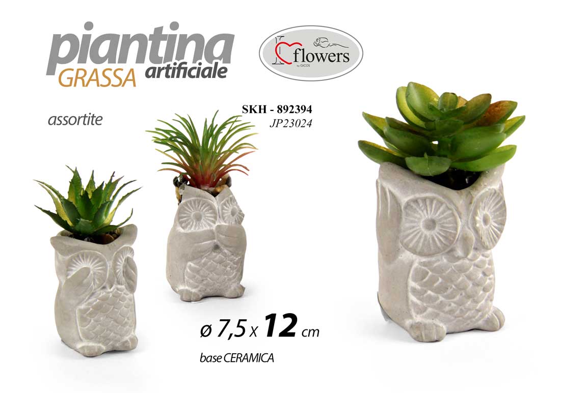 8025569892394 PIANTA PIANTINA GRASSA ARTIFICIALE FINTA EVENTI CASA VASO GUFO GUFI ASSOR 12 cm - immagine 1