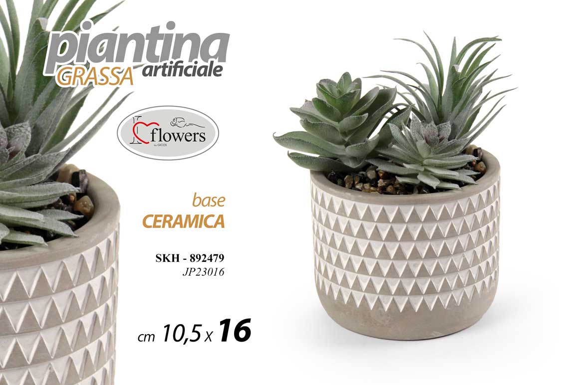 8025569892479 PIANTA PIANTINA GRASSA ARTIFICIALE FINTA DECORATIVA VASO CERAM EVENTI CASA 16cm - immagine 1