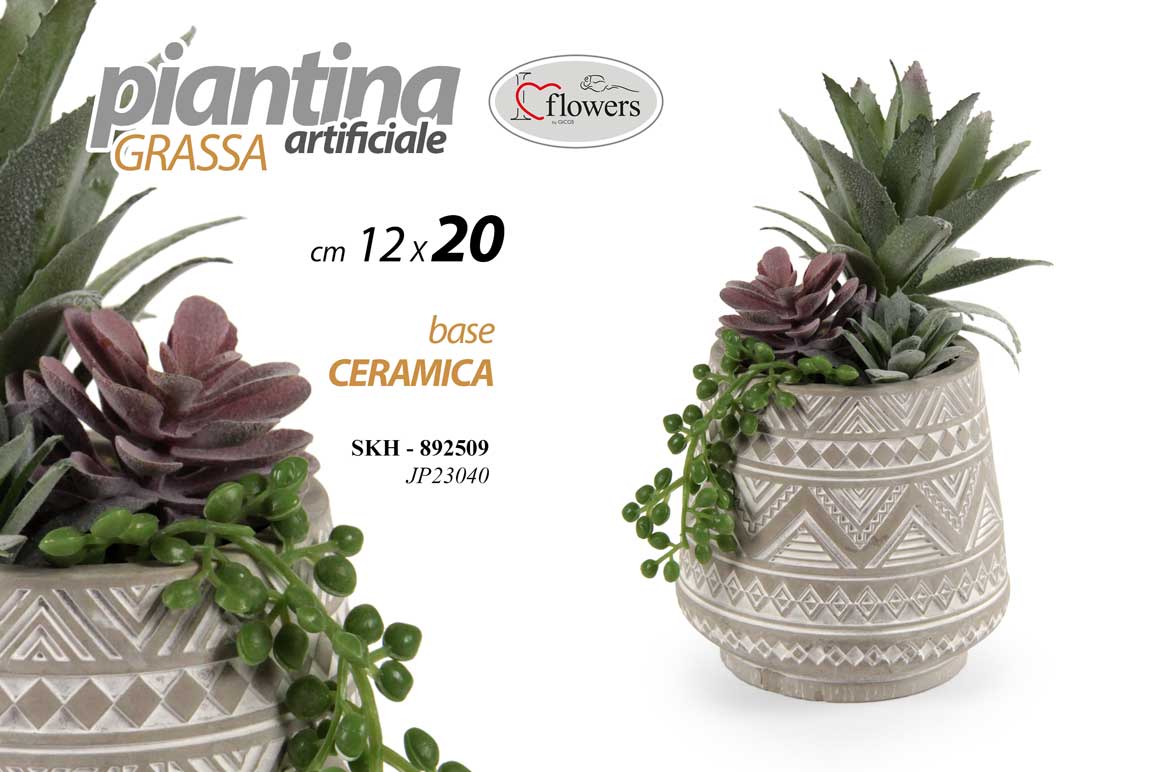 8025569892509 PIANTA PIANTINA GRASSA ARTIFICIALE FINTA DECORATIVA VASO CERAM EVENTI CASA 20*12 - immagine 1
