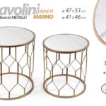 SET 2 TAVOLINI METALLO ORO PIANO MARMO BIANCO TAVOLO MODERNO CAFFè DIVANO h53-46