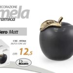 MELA CERAMICA DECORATIVA NERA MATT Centrotavola Ornamento BOMBONIERA 12,5 cm