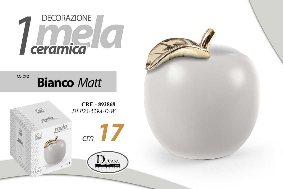 8025569892868 Mela decorativa ceramica bianco matt oro Centrotavola Ornamento Scultura 17 cm - immagine 1