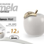 MELA CERAMICA BIANCA MATT BOMBONIERA SOPRAMMOBILE MODERNO FOGLIA ORO 12,5 cm