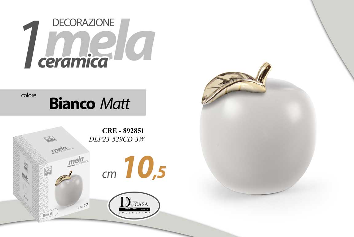 8025569892882 Mela decorativa ceramica bianco matt oro Centrotavola Ornamento Scultura 10,5 cm - immagine 1