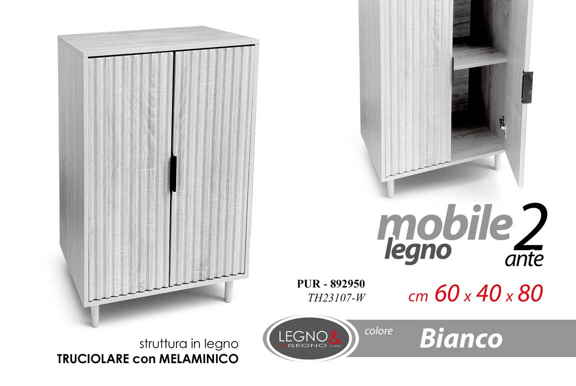 8025569892950 MOBILE BASSO ARMADIO 2 ANTE RIPIANI CUCINA SALOTTO ROVERE LEGNO BIANCO 60*40*h80 - immagine 1