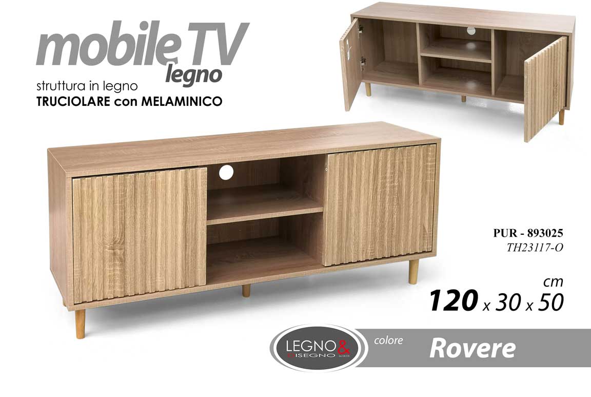 8025569893025 MOBILE PORTA TV MODERNO LEGNO ROVERE ANTE RIPIANI SALOTTO INGRESSO 120*30*h50 - immagine 1